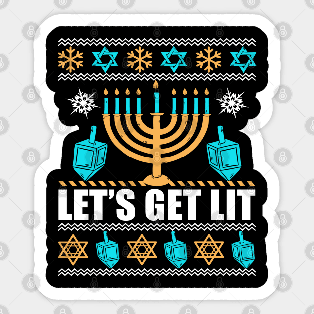 Let's Get Lit, Funny Hanukkah Festival Gifts Shirt Sticker by adik